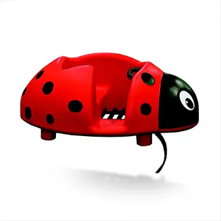 children ladybug garden: red ladybug-shaped ride-on toy with friendly face and black spots, designed for outdoor play to boost educational garden value